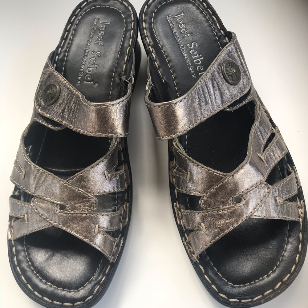 Josef Seibel Leather pewter Slides shoes sandals